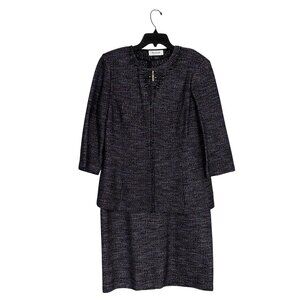 St. John Collection Womens Navy Multi Tweed Knit Jacket & Dress Suit Set Size 12